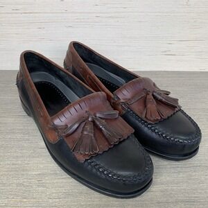 Johnston & Murphy Men's Sz 12 Two Tone Black & Brown Fringe Tassel Loafers Shoes